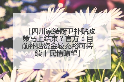 四川家装厨卫补贴政策马上结束？官方：目前补贴资金较充裕可持续丨民情瞭望